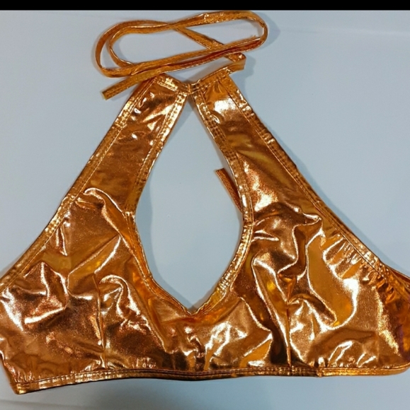 Gold Liquid Latex Bra Lingerie Top EDC Festival Rave Extra Small - Picture 6 of 6